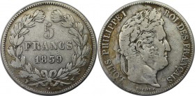 Europäische Münzen und Medaillen, Frankreich / France. Louis Philippe (1830-1848). 5 Francs 1839 W, Silber. KM 749.13. Sehr schön
