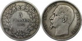 Europäische Münzen und Medaillen, Frankreich / France. Louis-Napoleon Bonaparte. 5 Francs 1852 A, Silber. KM 773.1. Sehr schön