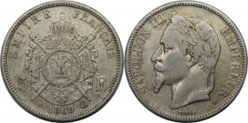 Europäische Münzen und Medaillen, Frankreich / France. Napoleon III. 5 Francs 1869 BB, Silber. KM 799.2. Sehr schön