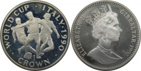 Europäische Münzen und Medaillen, Gibraltar. Weltcup-Fußball. 1 Crown 1990, Silber. 0.84 OZ. KM 38a. Polierte Platte