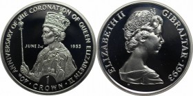 Europäische Münzen und Medaillen, Gibraltar. Krönung von Elisabeth II. 1 Crown 1993, Silber. 0.84 OZ. KM 143a. Polierte Platte.