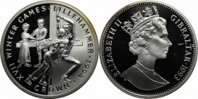 Europäische Münzen und Medaillen, Gibraltar. Eisläufer. 1 Crown 1993, Silber. 0.84 OZ. KM 145a. Polierte Platte.