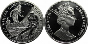 Europäische Münzen und Medaillen, Gibraltar. Skifahrer - Winterolympiadeose. 1 Crown 1993, Silber. 0.84 OZ. KM 148a. Polierte Platte