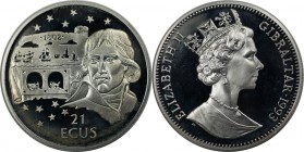 Europäische Münzen und Medaillen, Gibraltar. Tunnel view and Napoleon. 21 Ecus 1993, Silber. 0.57 OZ. KM 482. Polierte Platte. Patina. Fingerabdrücke...