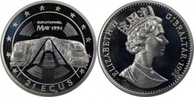 Europäische Münzen und Medaillen, Gibraltar. Euro Tunnel. 21 Ecus 1994, Silber. 0.57 OZ. KM 486. Polierte Platte. Leicht berührt. Patina
