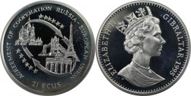 Europäische Münzen und Medaillen, Gibraltar. "Agreement of Cooperation between Russia and European Union". 21 Ecus 1995, Silber. 0.57 OZ. KM 499. Poli...