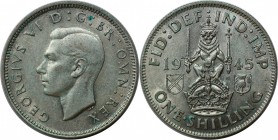 Europäische Münzen und Medaillen, Großbritannien / Vereinigtes Königreich / UK / United Kingdom. George VI. (1936-1952). Shilling 1945, Silber. KM 854...