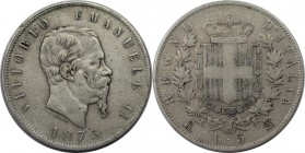 Europäische Münzen und Medaillen, Italien / Italy. Viktor Emanuel II. (1849-1878). 5 Lire 1875 M BN, Silber. KM 8.3. Schön-sehr schön