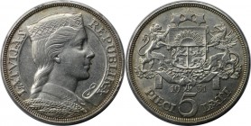 Europäische Münzen und Medaillen, Lettland / Latvia. 5 Lati 1931, Silber. KM 9. Fast Stempelglanz