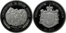 Europäische Münzen und Medaillen, Liechtenstein. Schloß Vaduz. 20 Ecu 1993, Silber. Polierte Platte