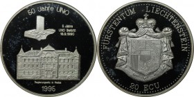 Europäische Münzen und Medaillen, Liechtenstein. 50 Jahre UNO. 20 Ecu 1995, Silber. Polierte Platte