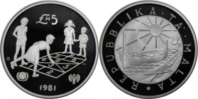 Europäische Münzen und Medaillen, Malta. Jahr des Kindes. 5 Pounds 1981, Silber. 0.84 OZ. KM 53. Polierte Platte