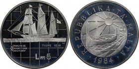 Europäische Münzen und Medaillen, Malta. 5 Liri 1984, Silber. 0.59 OZ. KM 68. Polierte Platte