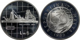 Europäische Münzen und Medaillen, Malta. 5 Liri 1985, Silber. 0.59 OZ. KM 73. Polierte Platte