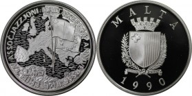 Europäische Münzen und Medaillen, Malta. 5 Liri 1990, Silber. 0.84 OZ. KM 91. Polierte Platte