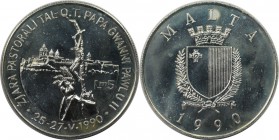 Europäische Münzen und Medaillen, Malta. Papstbesuch John Paul II. 5 Liri 1990, Silber. 0.85 OZ. KM 90. Stempelglanz