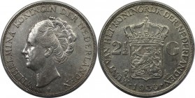 Europäische Münzen und Medaillen, Niederlande / Netherlands. Wilhelmina (1890-1948). 2-1/2 Gulden 1930, Silber. 0.58 OZ. Vorzüglich-Stempelglanz