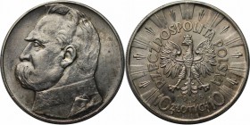 Europäische Münzen und Medaillen, Polen / Poland. Jozef Pulsudski. 10 Zlotych 1938, Silber. 0.53 OZ. KM Y#29. Vorzüglich, Kl.Kratzer. Flecken