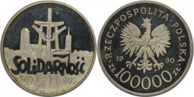Europäische Münzen und Medaillen, Polen / Poland. 10 Jahre Gewerkschaft 'Solidarnosc'. 100000 Zlotych 1990, Silber. 1 OZ. 31.9 mm. KM Y#196.2. Poliert...