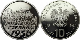 Europäische Münzen und Medaillen, Polen / Poland. Jahrestag der Posener Ereignisse 1956. 10 Zlotych 1996, Silber. 0.49 OZ. KM Y#324. Polierte Platte