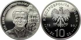 Europäische Münzen und Medaillen, Polen / Poland. Brigadier General August Emil Fieldorf. 10 Zlotych 1998, Silber. 0.42 OZ. KM Y-342. Polierte Platte...