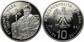 Europäische Münzen und Medaillen, Polen / Poland. Sigismund III. (1587-1632) seated. 10 Zlotych 1998, Silber. 0.42 OZ. KM Y#338. Polierte Platte