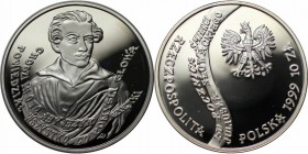 Europäische Münzen und Medaillen, Polen / Poland. Gedenkmünze. Bust Juliusz Slowacki half right.10 Zlotych 1999, Silber. 0.42 OZ. KM Y#379. Polierte P...