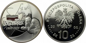 Europäische Münzen und Medaillen, Polen / Poland. Solidarnosc-Logo und zwei Kinder. 10 Zlotych 2000, Silber. 0.42 OZ. KM Y#395. Polierte Platte