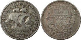 Europäische Münzen und Medaillen, Portugal. Segelschiff. 10 Escudos 1932, Silber. 0.34 OZ. KM 582. Sehr schön-vorzüglich
