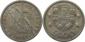 Europäische Münzen und Medaillen, Portugal. 5 Escudos 1967, Kupfer-Nickel. KM 591. Stempelglanz