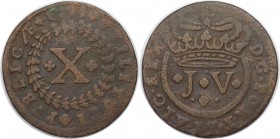 Europäische Münzen und Medaillen, Portugal. 10 Reis 1721, Kupfer. KM 191. Schön