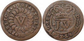 Europäische Münzen und Medaillen, Portugal. 5 Reis 1721, Kupfer. KM 194. Sehr schön