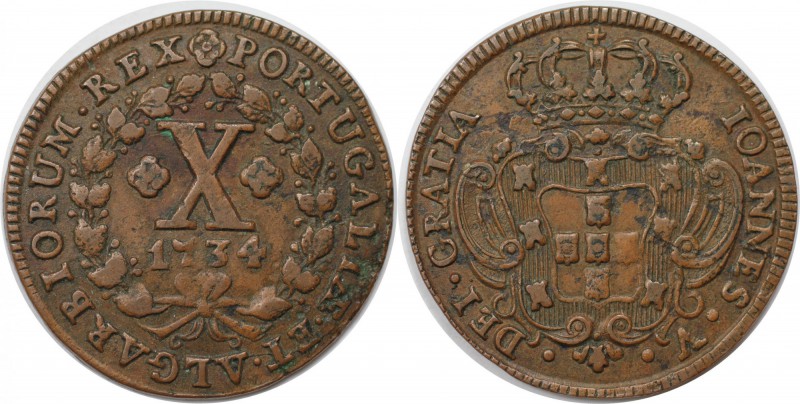 Europäische Münzen und Medaillen, Portugal. João V. 10 Reis 1734, Kupfer. KM 217...