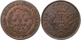 Europäische Münzen und Medaillen, Portugal. PORTUGIESISCHE BESITZUNGEN. AZOREN (Terceira Insel). Maria II. 5 Reis 1830, Kupfer. KM 5. Stempelglanz