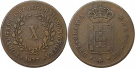 Europäische Münzen und Medaillen, Portugal. Maria II. 10 Reis 1837, Kupfer. KM 406. Sehr schön