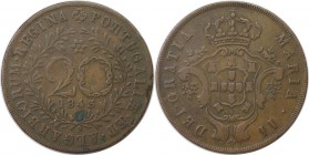 Europäische Münzen und Medaillen, Portugal. PORTUGIESISCHE BESITZUNGEN. AZOREN. Maria II. 20 Reis 1843, Kupfer. KM 12. Sehr schön