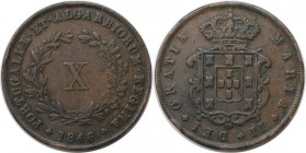 Europäische Münzen und Medaillen, Portugal. Maria II. 10 Reis 1846, Kupfer. KM 481. Sehr schön-vorzüglich