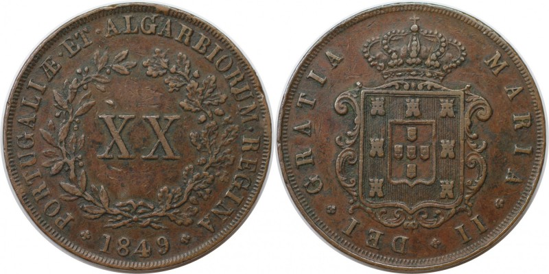 Europäische Münzen und Medaillen, Portugal. Maria II. 20 Reis 1849, Kupfer. KM 4...