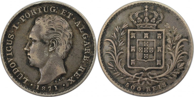 Europäische Münzen und Medaillen, Portugal. Luis I. 500 Reis 1871, Silber. 0.37 ...
