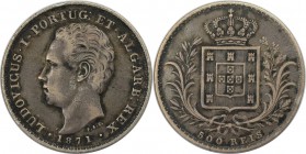 Europäische Münzen und Medaillen, Portugal. Luis I. 500 Reis 1871, Silber. 0.37 OZ. KM 509. Sehr schön-vorzüglich