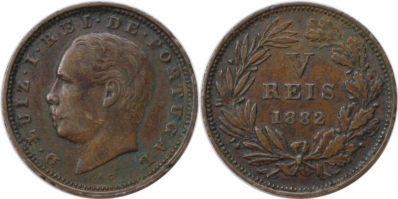 Europäische Münzen und Medaillen, Portugal. Luiz I. 5 Reis 1882, Bronze. KM 525....