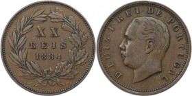 Europäische Münzen und Medaillen, Portugal. 20 Reis 1884, Bronze. KM 527. Vorzüglich