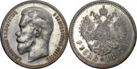 Russische Münzen und Medaillen, Nikolaus II. (1894-1918). Rubel 1897, Brüssel. Silber. Bitkin 203. Sev 4044, Uzd 2078. UNC. Einige vordere Haarlinien,...