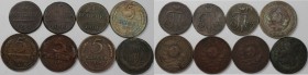 Russische Münzen und Medaillen, Lots und Samllungen Russische Münzen und Medaillen. 3 x 1 Kopeke 1799-1800 EM, 2 Kopeken 1759, 4 x 5 Kopeken 1924, Lot...
