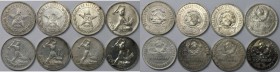 Russische Münzen und Medaillen, Lots und Samllungen Russische Münzen und Medaillen. 8 x 50 Kopeken 1922 - 1924, Lot von 8 Münzen. Silber. Sehr schön-v...