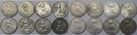 Russische Münzen und Medaillen, Lots und Samllungen Russische Münzen und Medaillen. 8 x 50 Kopeken 1924 - 1925, Lot von 8 Münzen. Silber. Schön - Fast...