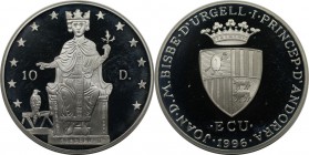Weltmünzen und Medaillen, Andorra. Friedrich II. 10 Diners 1996, Silber. 0.94 OZ. KM 119. Polierte Platte