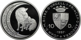 Weltmünzen und Medaillen, Andorra. Fuchs. 10 Diners 1997, Silber. 0.93 OZ. KM 131. Polierte Platte