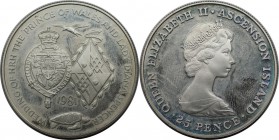 Weltmünzen und Medaillen, Ascension Island. Königliche Hochzeit - Charles & Diana. 25 Pence 1981, Silber. Polierte Platte