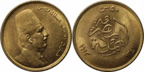 Weltmünzen und Medaillen, Ägypten / Egypt. Fuad I. (1917-1936). 50 Piaster 1923, Gold. 4,25 g. 875/1000. KM 340. Vorzüglich-stempelglanz